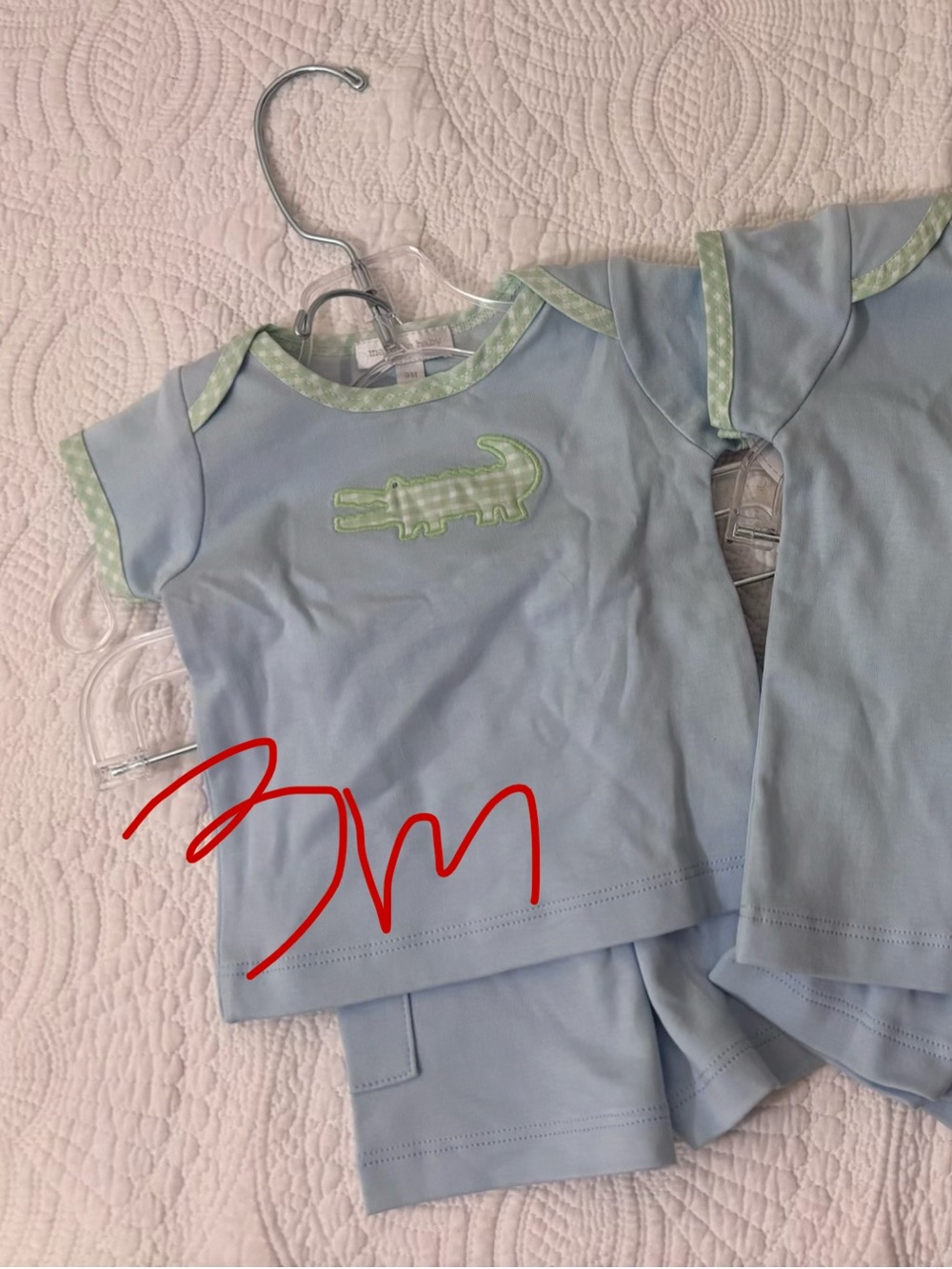 Magnolia Baby Light Blue Baby Set with Green Crocodile Applique